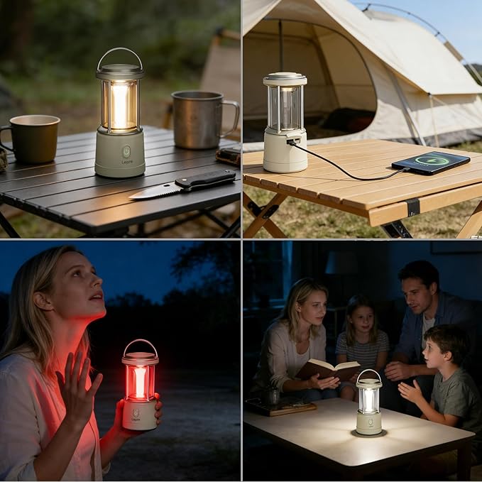 Lepro 2000LM LED Camping Lantern Rechargeable, Waterproof Tent Light with 5 Light Modes, Camping Essentials, Portable Lantern Flashlight for Camping, Emergency Light, Power Outage, USB Cable Included
