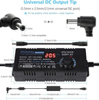 Universal Power Supply 3V~24V 6A 144W Adjustable Variable 3V 5V 9V 12V 18V 20V 24V AC/DC Adapter Charger, 100V-240V AC to DC Converter with 14 Tips, Polarity Converter and 4-Way Power Splitter Cable