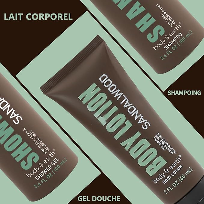 Body & Earth, Father’s Day Gifts, Birthday, Christmas Gifts for Boyfriend Husband, Gift for Men, 3PC Mens Gift Baskets, Mens Hygiene Kit, with Sandalwood Body Wash, Body Lotion and Shampoo