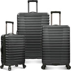 U.S. Traveler Boren Expandable Hardside Rugged Travel Luggage with 8 Spinner Wheels, Black, 3-Piece Set