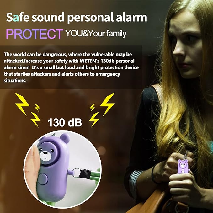 Personal Alarm Safe Sound for Women Kids Elders, 2 Pack Cute 130dB Loud Siren Safety Self-Defense with LED Light, Security Keychain Emergency Alert Alone (Blue+Purple)