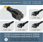 4 in1 NEMA 5-15P Extension Cord, Winxus 3FT NEMA 5-15P to 5-15R, 5-20R, 6-15R, 6-20R Adapter Cord, 15A to 20A AC Adapter Cable, 3 Prong Extension Cords 3 FT
