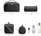 BOYATU Travel Makeup Bag Cosmetic Bags for Women: Large Capacity 3 Pcs Set Make up Bag with Compartments - Waterproof Vegan Leather Toiletry Organizer Bags with Handle (L26Black)