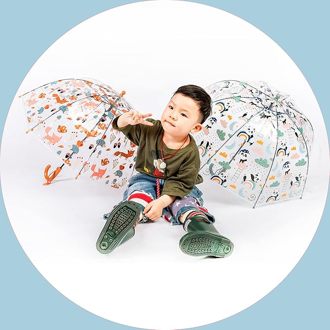 MRTLLOA Kids Clear Bubble Umbrella with an Easy Grip Curved Handle, Safety Transparent Dome Bubble Umbrella for Toddler Boys Girls