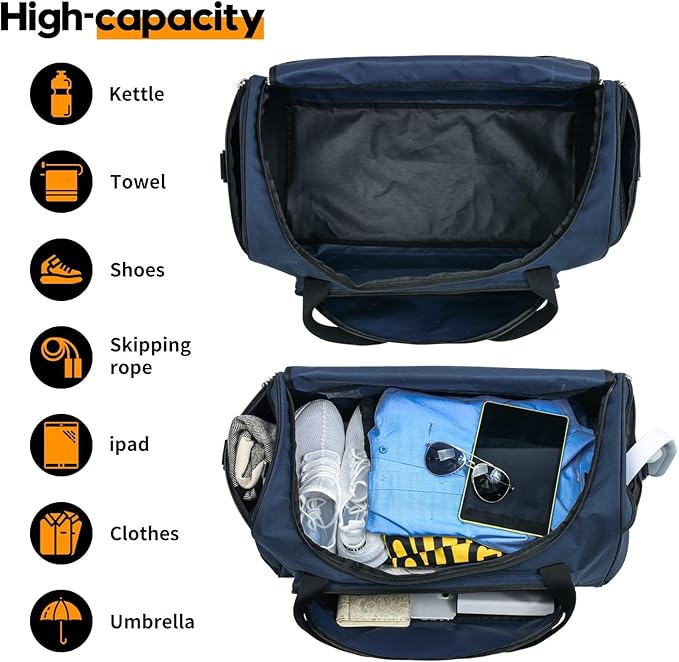 Uarition Gym Duffle Bag for Men - 55L Navy Blue Large Duffel Bags for Sports, Workout, Traveling, Durable Heavy Duty Duffel Gear Bag