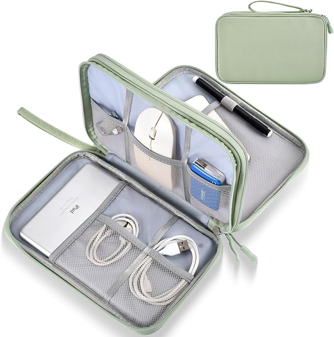 CAAORDKSO Large Electronics Travel Organizer Case, Cable Organizer Bag Water Resistant Double Layers Accessories Storage Bag Tech Pouch, for Cord, Charger, Power Bank, Earphone (Mint Green, X-Large)