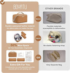 BOYATU Travel Makeup Bag Cosmetic Bags for Women: Large Capacity 3 Pcs Set Make up Bag with Compartments - Waterproof Vegan Leather Toiletry Organizer Bags with Handle (M-74Yellow Brown)