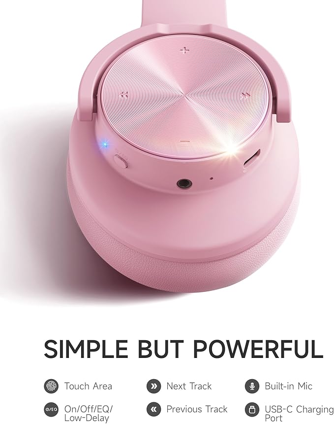 Picun B8 Headphones Wireless Bluetooth, 120H Bluetooth Headphone Over Ear with 3EQ Music Modes, Hands-Free Calls, Deep Bass Headphones for Travel Home Office Cellphone PC (Pink)