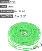 uxcell Portable Clothesline, 26.24ft Nylon Windproof Non-Slip Washing Line Rope for Courtyard Outdoor Travel Camping Laundry Drying, Green