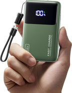 INIU Ultra Compact Portable Charger, 10000mAh 45W Fast Charging Power Bank with Detachable USB-C Cable & Stand, Flight-Safe Travel Battery Pack for Business Trip, Hiking, Cycling, Outdoor, Green