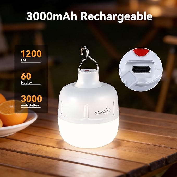 VAVOFO 2PCS 20W LED Camping Lantern Rechargeable, 1200LM Camping Light , 3000mAh Portable Tent Light , IP65 Waterproof Flashlight Lanterns for Emergencies ,Power Outages,Hurricane (White)