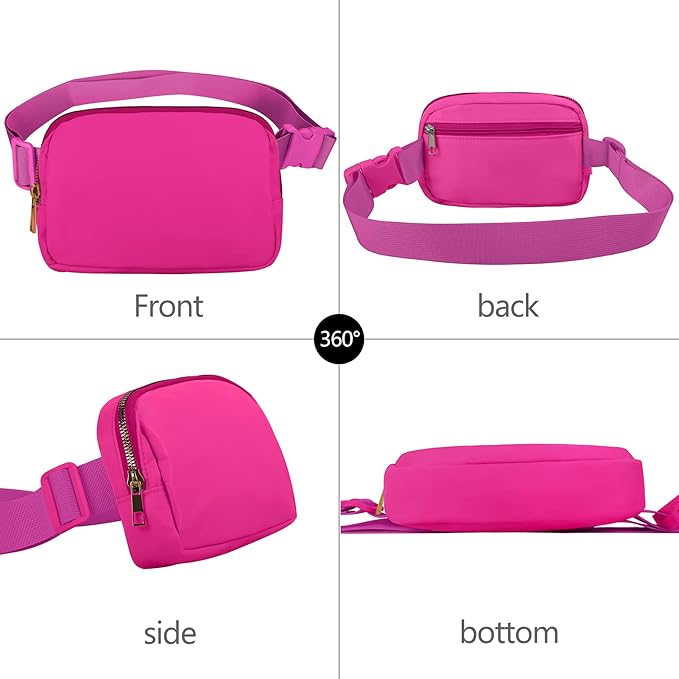 Fanny Pack Crossbody Bag for Women and Men, Belt Bag for Hiking Bum Bag with Adjustable Strap, Waist pack for Running Workout Sports Travel Black+Magenta