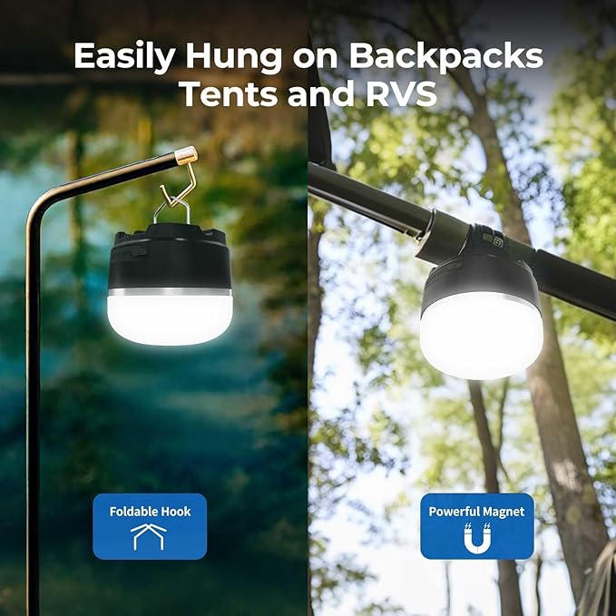 1000LM Rechargeable Camping Lantern, 110H Runtime Compact Portable Tent Light with 5 Brightness Levels, Magnetic Base, IPX4 Waterproof Emergency Hanging Light for Power Outage, Hurricane, Camping