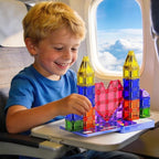Mini Magnetic Tiles Travel Kit for Kids Ages 3-8, 60pcs Portable Magnetic Building Blocks with Visual Storage Guide & Metal Play Base, STEM Sensory Toys for Preschool Learning