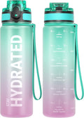 Sahara Sailor Water Bottle, 32/25/17oz Durable and Leakproof Water Bottles Motivational with Time Marker, Tritan, BPA Free, Wide Mouth with Easy Clean Brush for Gym, Travel, School, Office (1 Bottle)
