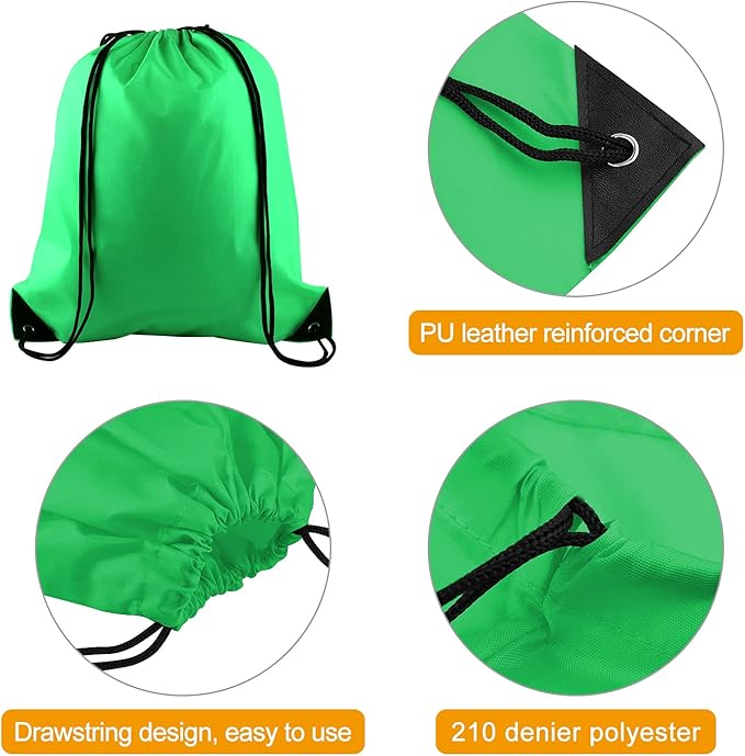 KUUQA 20Pcs Drawstring Backpack Bag Bulk Green Drawstring Bags String Backpack Sport Gym Sack Bags Foldable Storage Bag for Women Men Shopping Gym Travel Sports