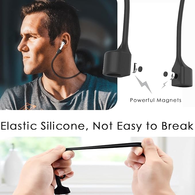 Mooyavia 1 Pack Ultra Strong Magnetic Anti-Lost Straps for AirPods, Soft Silicone Sports Lanyard - Compatible with AirPods Pro 1st/2nd & AirPods 3rd - Black