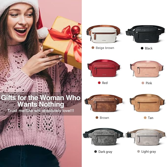 LATMAP 2L Fanny Packs Everywhere Belt Bag Small Fashion Crossbody Waist Pack Faux Leather Waterproof Sling Chest Bag For Women Tan