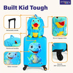 emissary Kids Luggage with Wheels, Hardside Toddler Carry On Suitcase Set, Lightweight Rolling Travel Bag for Boys and Girls, Airline Approved Travel Gifts - Dino Light Blue
