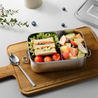 G.a HOMEFAVOR Stainless Steel Bento Lunch Box - Leak-Proof Metal Bento Box, Large Food Container with Lock Clips, Snack Container, Dishwasher Safe, 2 Compartments, 800 ml/27 oz