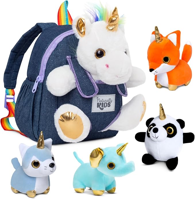 Naturally KIDS Toddler Unicorn Backpack w Plush Unicorn Toys, Gifts for 2-5 Year Old Girls, Toddler Backpack
