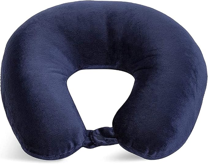 Wolf Essentials Adult Cozy Soft Microfiber Neck Pillow for Travel – Compact, Machine Washable - Perfect for Airplane, Car, or Home Use - Filled and Finished in The USA – Navy