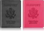 Passport Holder 2Pcs, Passport Cover Wallet Case for Women Men Family, Passports Book Holders Travel Must Haves Cruise Ship Essentials (Black & Rose Red)