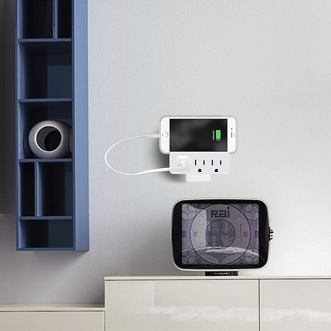 3 Outlet Adapter Extender, 3 Way Grounded Plug Splitter, 1 to 3 Plug Outlet Splitter, White,2 Pack.