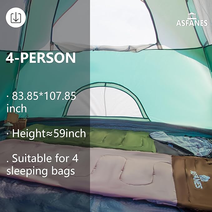 ASFANES Sundome Camping Tent with Rainfly, 2/4/6/10 Person Tent Sets Up in 10 Mins, Weatherproof Shelter for Camping, Festivals, Backyard, Sleepovers, & More