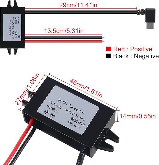 2pcs DC 12V to 5V USB C Buck Converter 3A 15W Type-C Right Angle Step-Down Converter Voltage Regulator Car Power Converter Adapter Waterproof