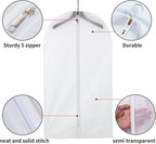 MsKitchen 6 Pack Long Garment Bags (24x60") - Dustproof Gown Covers - Durable PEVA Hanging Bags with Sturdy Zipper for Maxi Dresses, Long Coats & Dance Costumes (Translucent)
