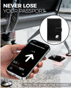 LORZOR Passport Holder for Travel: Full Grain Leather Passport Cover with Airtag Holder Magnetic Buckle for Men - RFID Blocking Bifold Wallet for Air Ticket Card Cash Coin (Black)