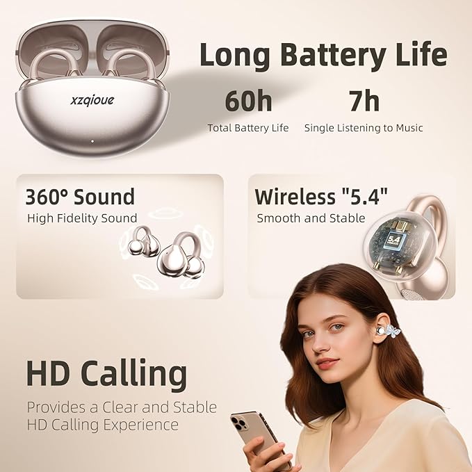 Jewelry-Inspired Clip On Earbuds,Comfortable Fit Open Ear Clip-On Headphones,Wireless Bluetooth Ear Cuff Headphones for Women,Earrings Earbuds for Running,Office,Sport&Gift (Butterfly - Rose Gold)