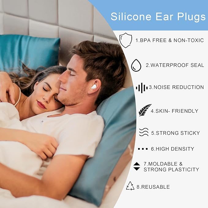EXGOX 14 Pairs Silicone Ear Plugs for Sleeping Noise Cancelling Reusable Moldable Wax Earplugs for Swimming, Work, Airplane, SNR27dB(Blue, White)