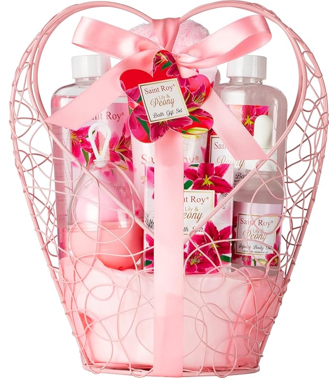 Mothers Day Gifts for Mom Gifts Basket Christmas Gifts for Women Spa Set Lily & Peony Home Spa Set, Beauty Personal Care Set Jojoba Oil, Spa Self Care Kit, Bath Body For Thank You, Birthday