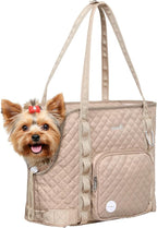 Pecute Dog Purse Carrier, Dog Carrier with Pockets for Small Dogs, Fits Dogs 5 lbs to 9 lbs, Cat and Puppies Tote Bag, Outing, Travel, Vet, Khaki