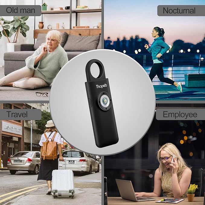 Thopeb– Personal Safety Alarm for Women–135dB Siren, Strobe Light and Rechargeable - Safety Alarm Keychain for Women (Charcoal)