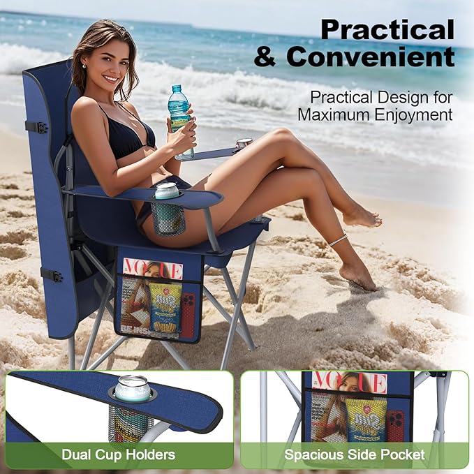 VTOY Portable Camping Chair with Canopy - Folding Chair with Canopy, Durable 600D Oxford Canopy Chair for Camping, Beach, Picnics, Fishing & Sports
