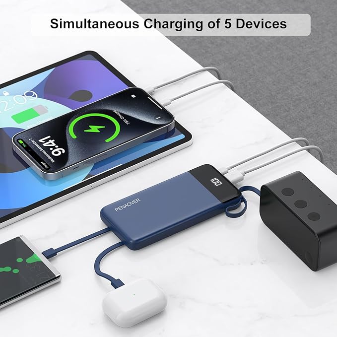 Portable Charger Built-in Cables,10000mAh Power Bank for iPhone,Fast Charge USB C Battery Pack Travel Essentials Slim Lightweight Powerbank Compatible with iPhone 17/16/15/14, Samsung, Android(2 Pack)