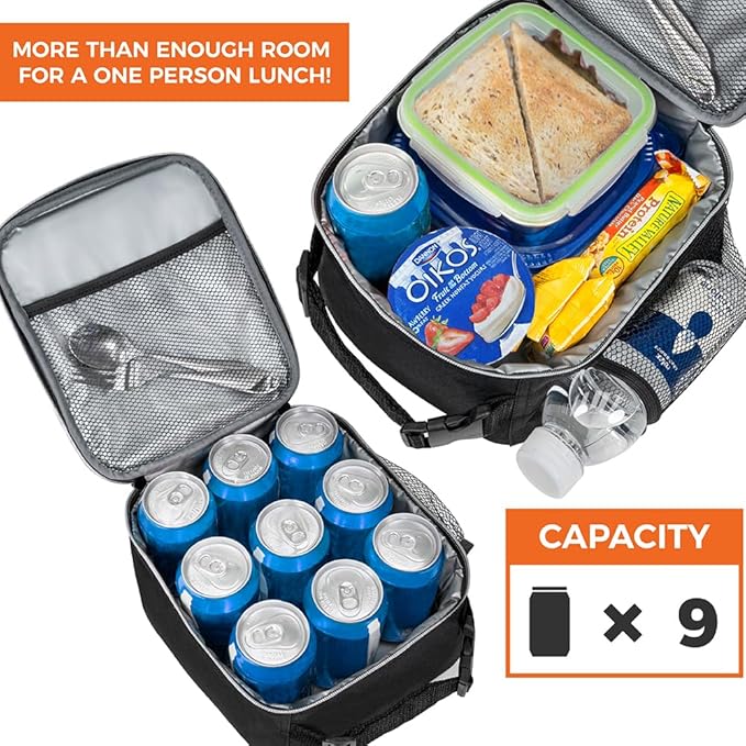 opux Premium Insulated Lunch Box, Soft School Lunch Bag for Kids Boys Girls, Leakproof Small Lunch Pail Men Women Work, Reusable Compact Cooler Tote Lunchbox for Office Adult, Heather Grey
