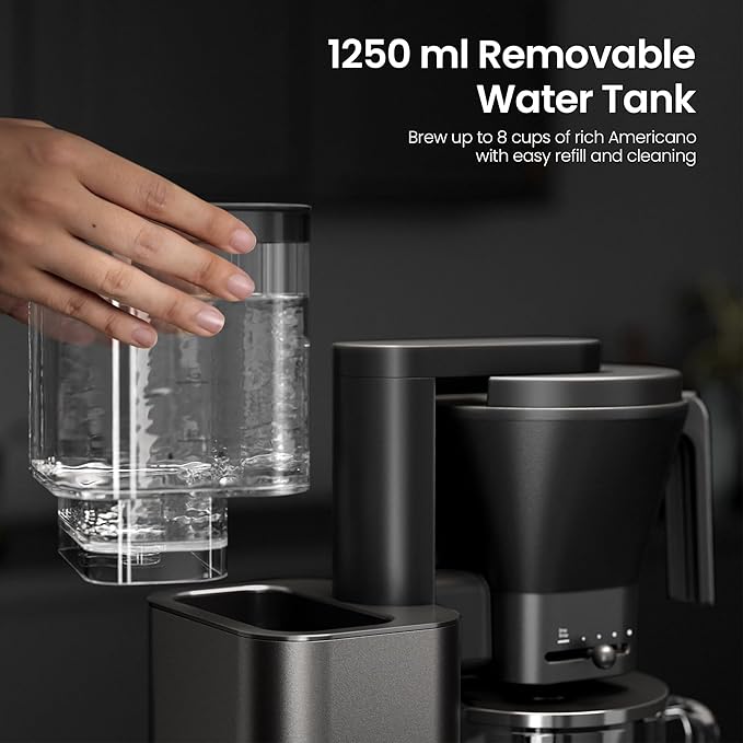 Kismile SCA-Certified 8 Cup Drip Coffee Maker, Pour Over Coffee Machine with 3s Instant Heat 197–205℉, Adjustable Flow Control, Removable Water Tank, Deep Cold Brew & 40 Min Keep Warm (Light Grey)