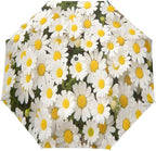 senya White Daisy Compact Travel Umbrella Sun and Rain Windproof Auto Open Close Folding Umbrella