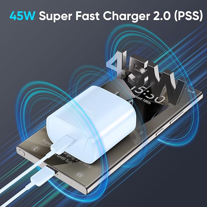 45W Super Fast Charger USB C Android Phone Type C Charger Fast Charging Block with 10FT Cord for Samsung Galaxy S26/S26 Ultra/S26+/S25 Ultra/S25/S24 Ultra/S24/S23 Ultra/S22/S21/S20/Note 10, Blue