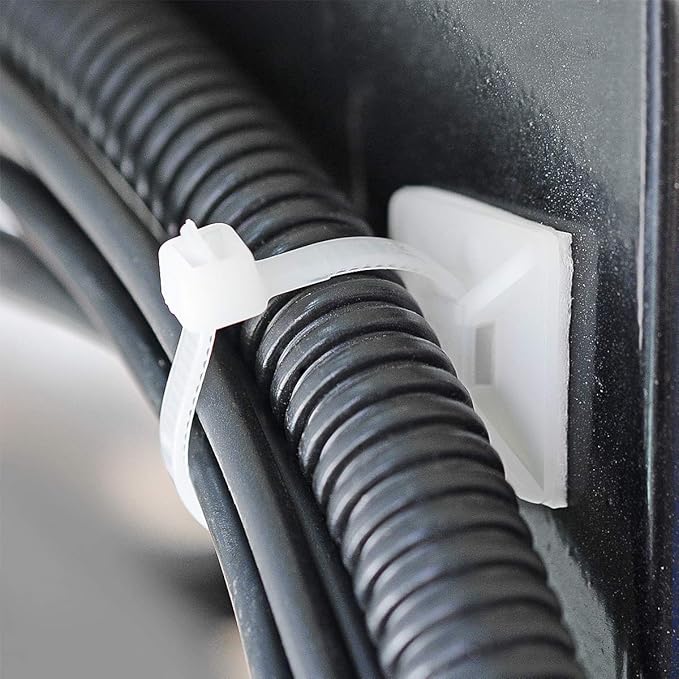200pcs 3/4" Back-Glue Self Adhesive White Strong Cable Zip Tie Mounts with 8" Ties, Screws, Outdoor Sticky Wire Fasteners Cable Clips Management Anchors Organizer Holders Squares