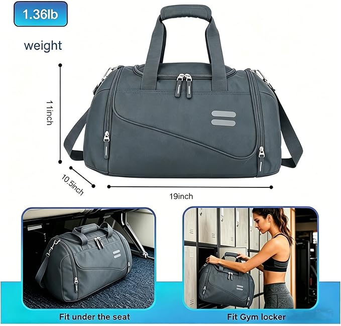 Gym Bag for Men & Women - 30L Duffel Bag with Shoe Compartment, Weekender Water Resistant Duffle Bag for Travel, Sports, Fitness & Workouts, DarkGray