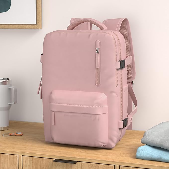 WONHOX Large Travel Backpack Women, Carry On Backpack,Hiking Backpack Waterproof Outdoor Sports Rucksack Casual Daypack with USB Charging Port Shoes Compartment,Pink…