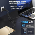 65W Super Fast Charging USB C for iPhone 17 16 Pro Max,3 Port 100W USB C Charger Block & 3/6/6/10FT Braided Type C Cord for iPhone 17 16 Pro,iPhone 15 Pro Max,for Samsung S26 Ultra/MacBook Air-Black