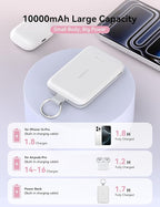 RORRY CharmGo Portable Charger, 10000mAh PD 30W Fast Charging Portable Charger Power Bank with Built-in Cables, Travel Keychain Charger Battery Pack for iPhone 17/16/15, for AirPods 2/3/4/Pro, White