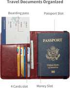 Passport Holder and Card Slot Combo RFID Blocking Leather Travel Passport Wallet for Men and Women US Passport Cover, Wine Red