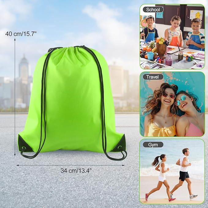 PLULON 6 Pcs Drawstring Bags Bulk Fluorescent Green Drawstring Backpack String Backpack Cinch Sack Sport Gym Backpack Bags for Yoga Traveling Outdoor Sports